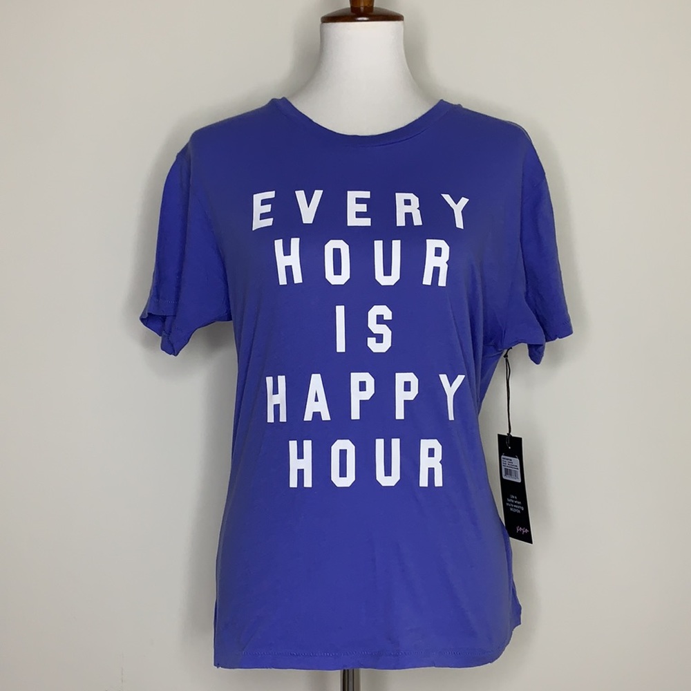 WILDFOX “Every Hour Is Happy Hour” Baja Blue Tee M